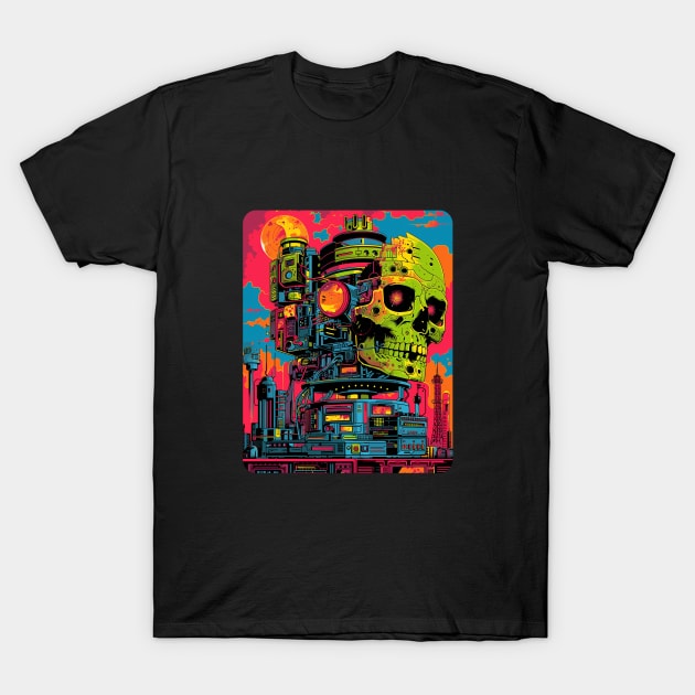 Trippy Skull Robot T-Shirt by DavidLoblaw